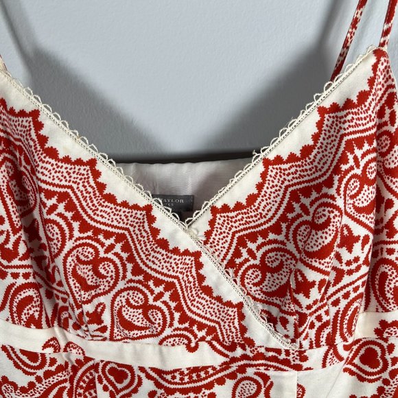 Ann Taylor Paisley Dress Red/White Spaghetti Straps Mini 100% Cotton Size 0P - Picture 3 of 8